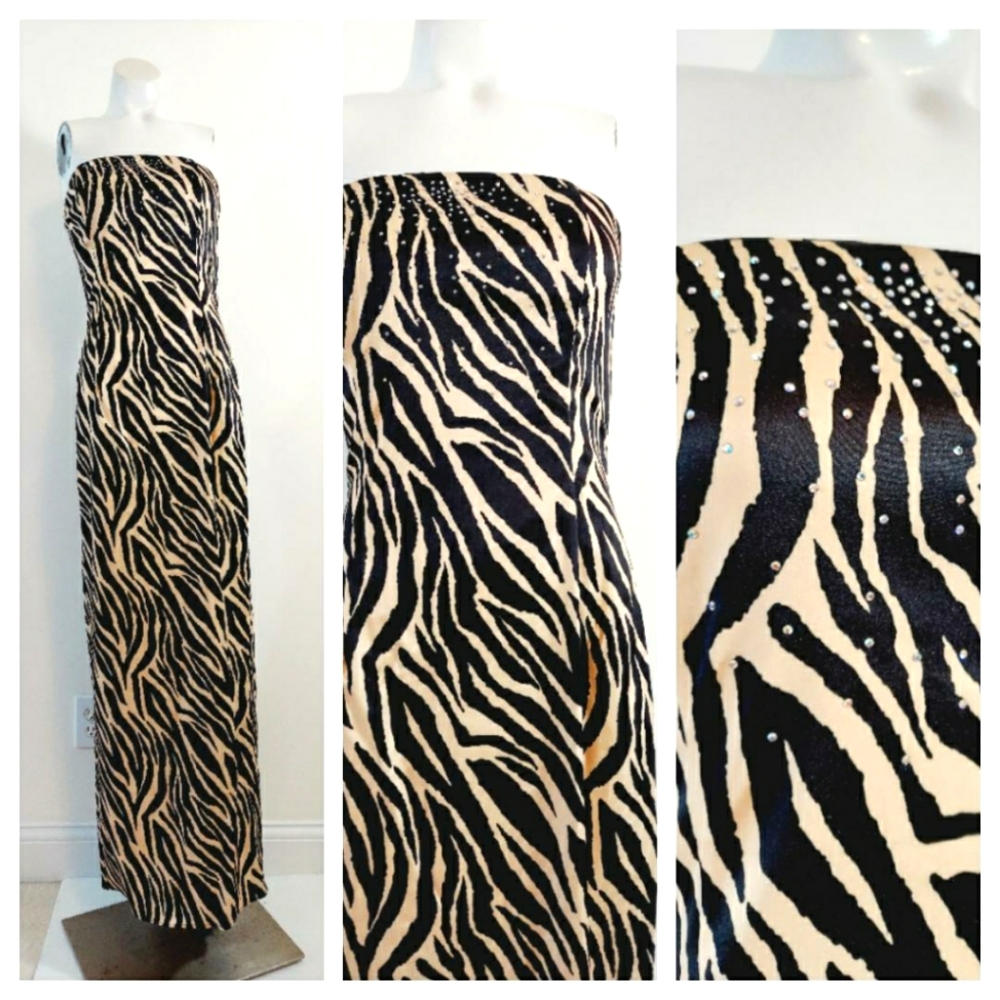 3/$50 Vintage Gunne Sax Jessica McClintock dress Y2K animal Zebra Stripe sheath